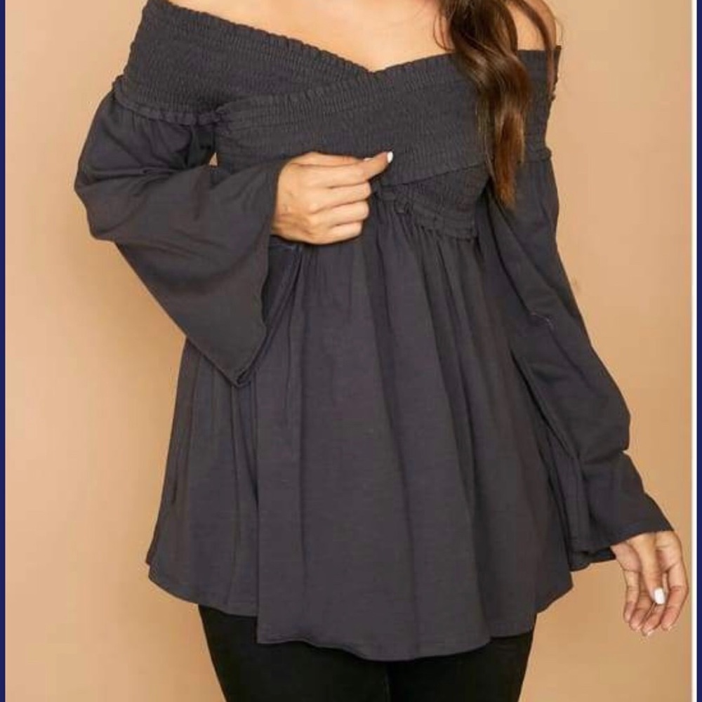 Grey off shoulder top
